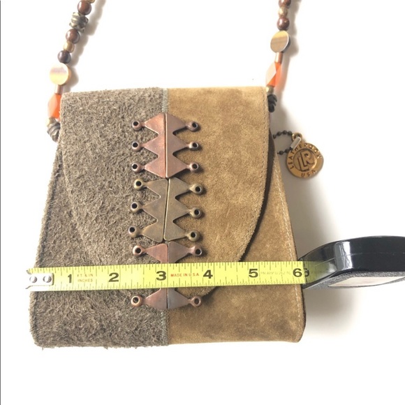 LEATHEROCK Olive & Tan Suede Box Shoulder Bag with Bead & Bronze Detail - Picture 9 of 13
